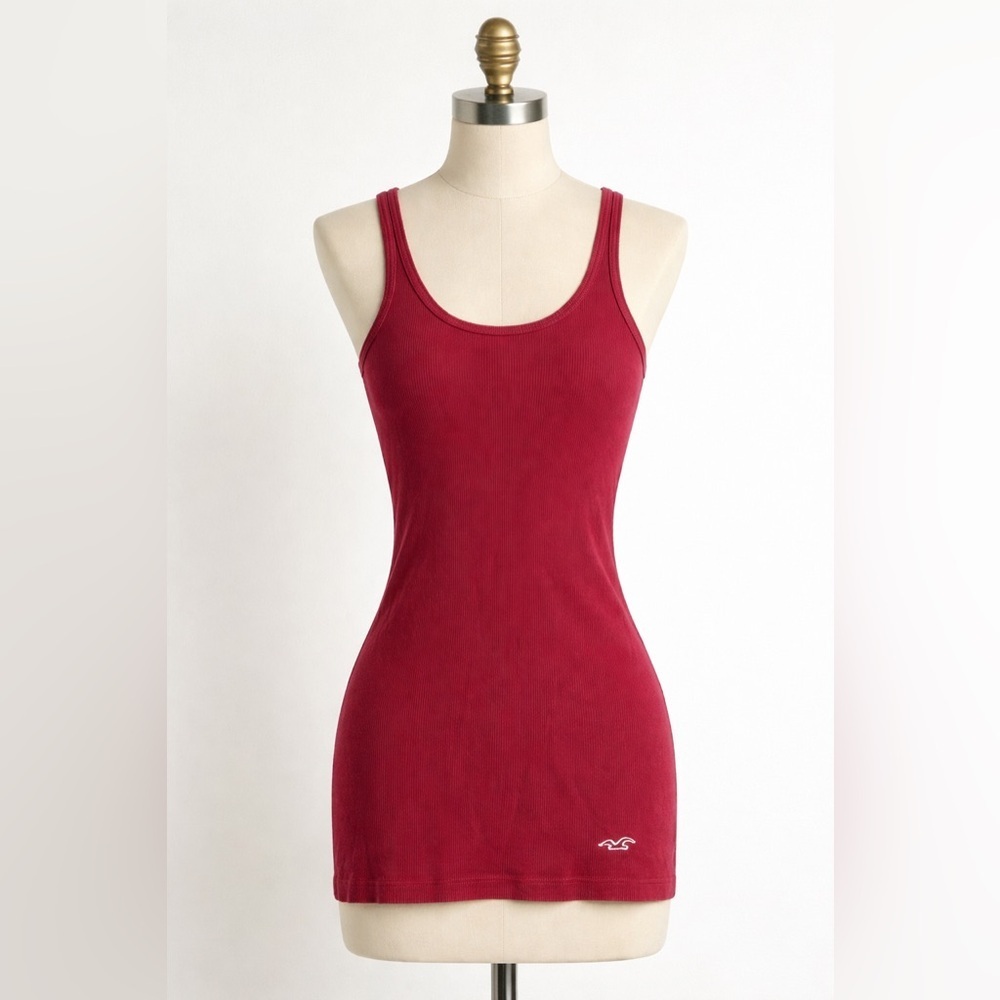 Y2K Hollister Burgundy Ribbed Tank Top Fitted Stretch Cami Small Elena Gilbert